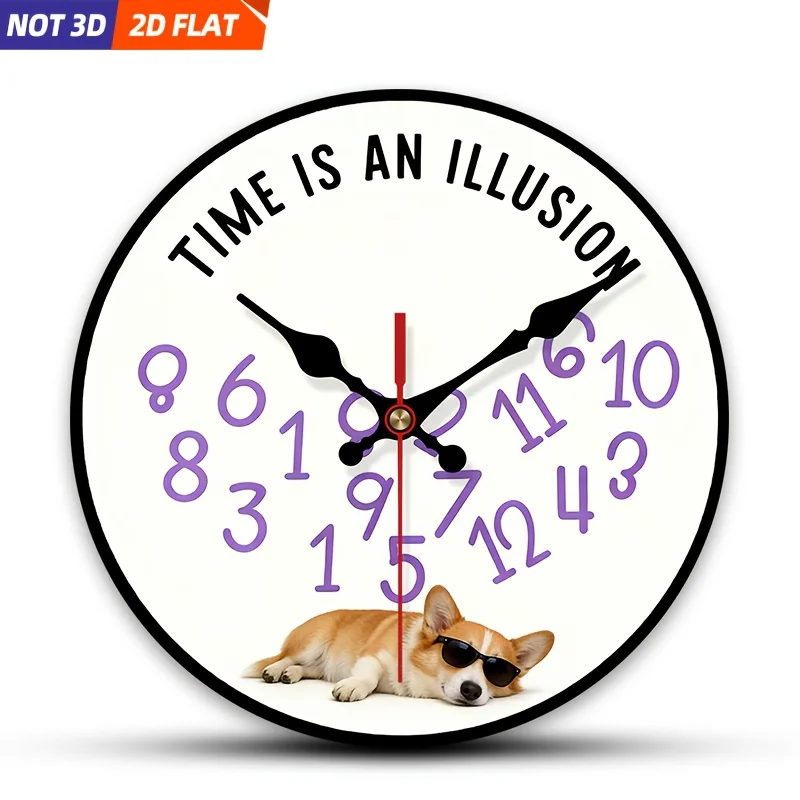 

2D плоский. 1 шт. Настенные часы с иллюзией 3D в стиле корги, бесшумные декоративные часы, креативные настенные часы, подходят для украшения спален.