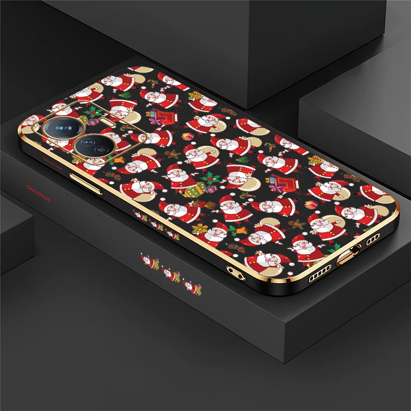 Christmas Soft Phone Case For Vivo V40 V29 V29E V27E V25E V23E V30E V21 V25 V27 Pro V21E Pattern Plating Silicone Back Cover