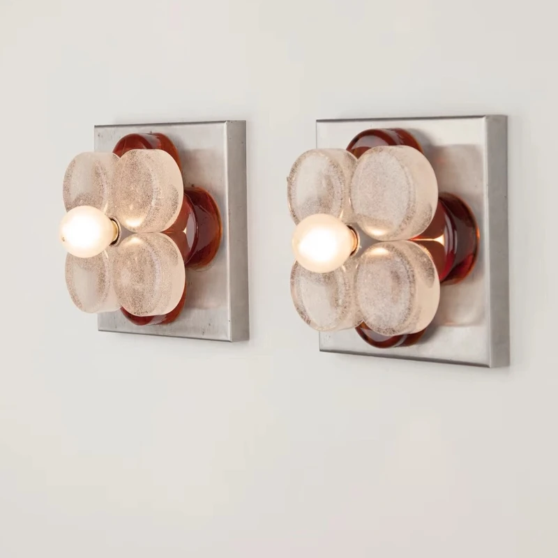 French Design Square Base Flower Glass Wall Lamp LED E27 Luxury Art Decorative Wall Sconces Living Room Bedroom Background Study