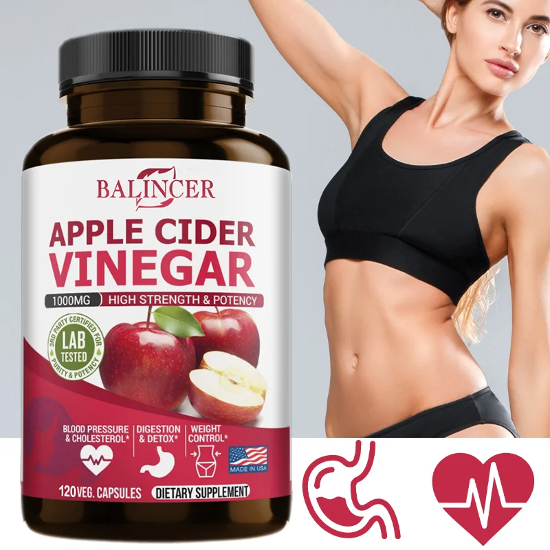 Apple Cider Vinegar 1000mg Capsules, Detox Slimming Fat Burning Bloating Constipation Relief, Digestive Health Weight Management