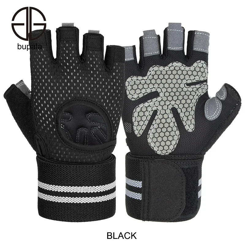 Guantes deportivos con muñequera, guantes de ejercicio para levantamiento de pesas, guantes de entrenamiento con correas, sin dedos, ciclismo, gimnasio