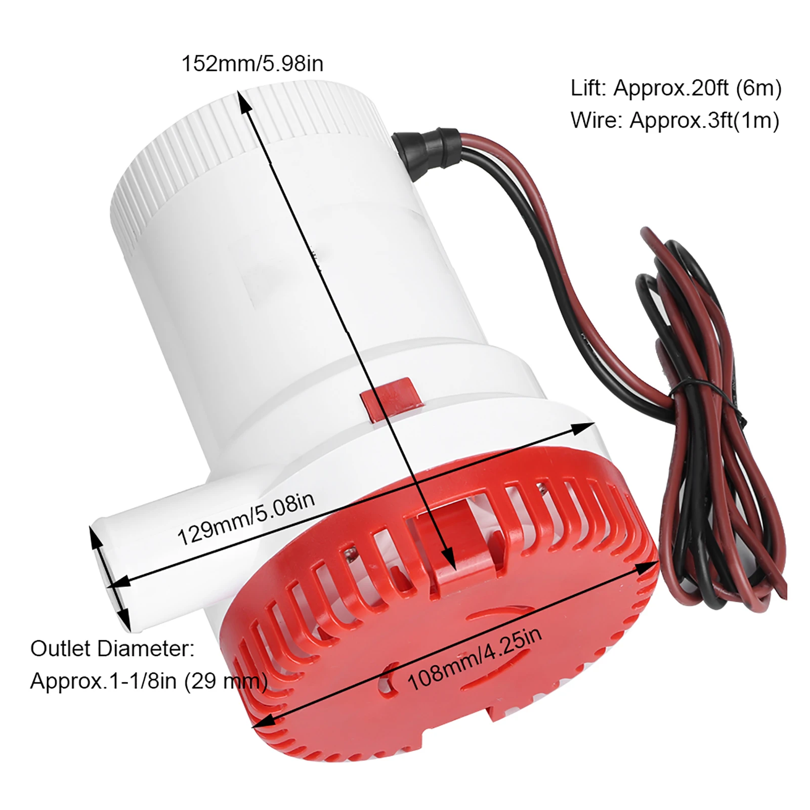 2000GPH Electric Bilge Pump Boat Water Discharge Pump Marine Ignition Protected 12V Ignition Protected Pump
