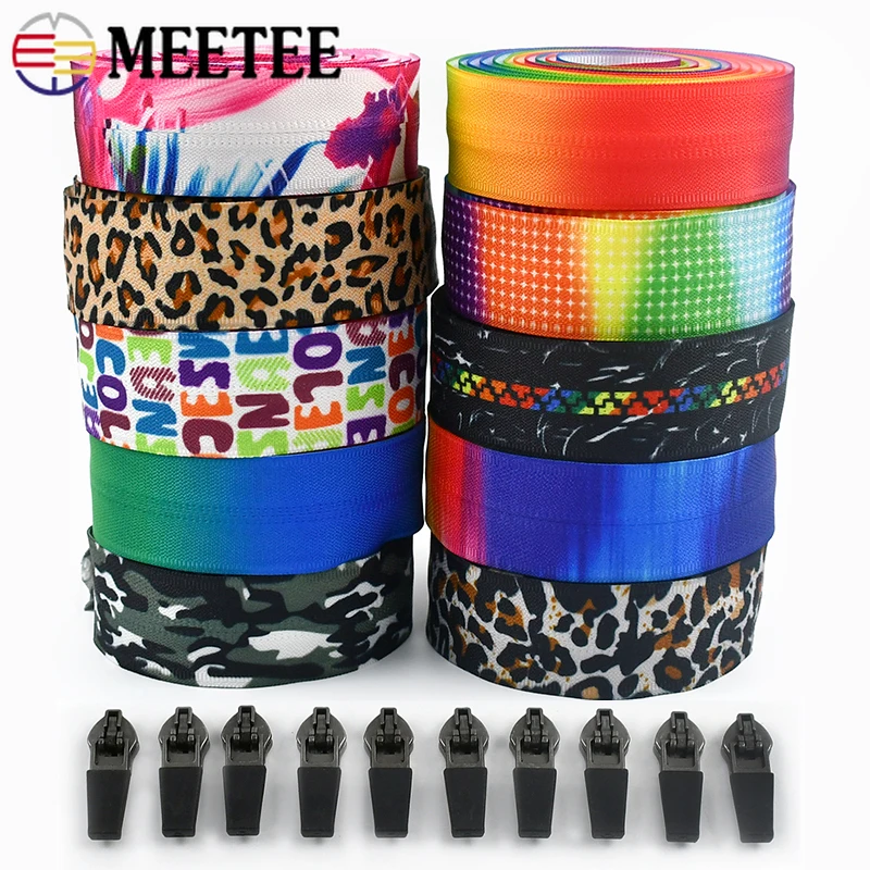 

1-10M 5# Invisible Printed Nylon Zipper Coil Reversed Waterproof Zip Pulls Slider Bag Garment Zips Repair Kit Sewing Accessories