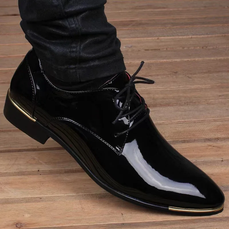 Men\'s Pointed Leather Shoes Formal Dress Shoe Creative Large Business Wedding Men\'s Shoes Sapato Social Masculino Patent Leather