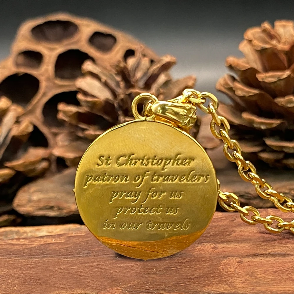 Men's St Christopher Necklace Gold Plated Stainless Steel Religious Medal Pendant Travel Protection Gift view 2