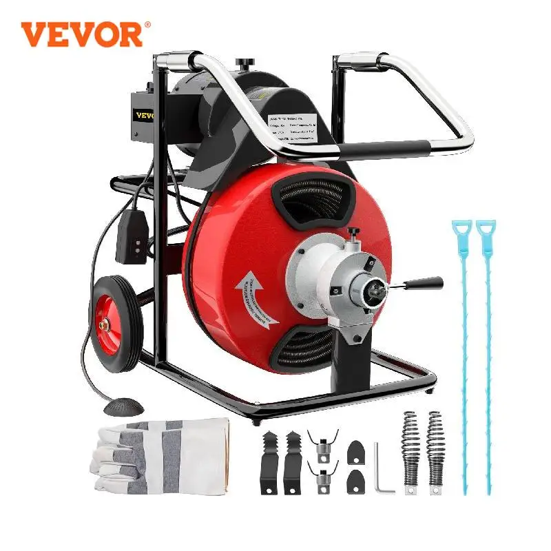 VEVOR Drain Cleaner 50FT Sewer Snake Drill Auger Pipe Unblocker Cleaning Machine Sinks Toilet Plunger Dredging Equipment