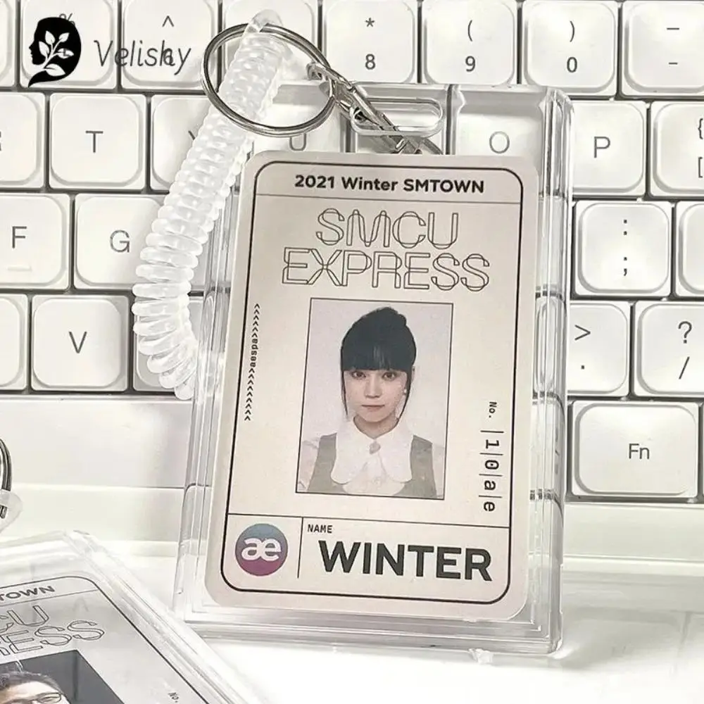 

2024 Acrylic Photocard Holder Transparent Spring Rope Card Holder Keychain Card