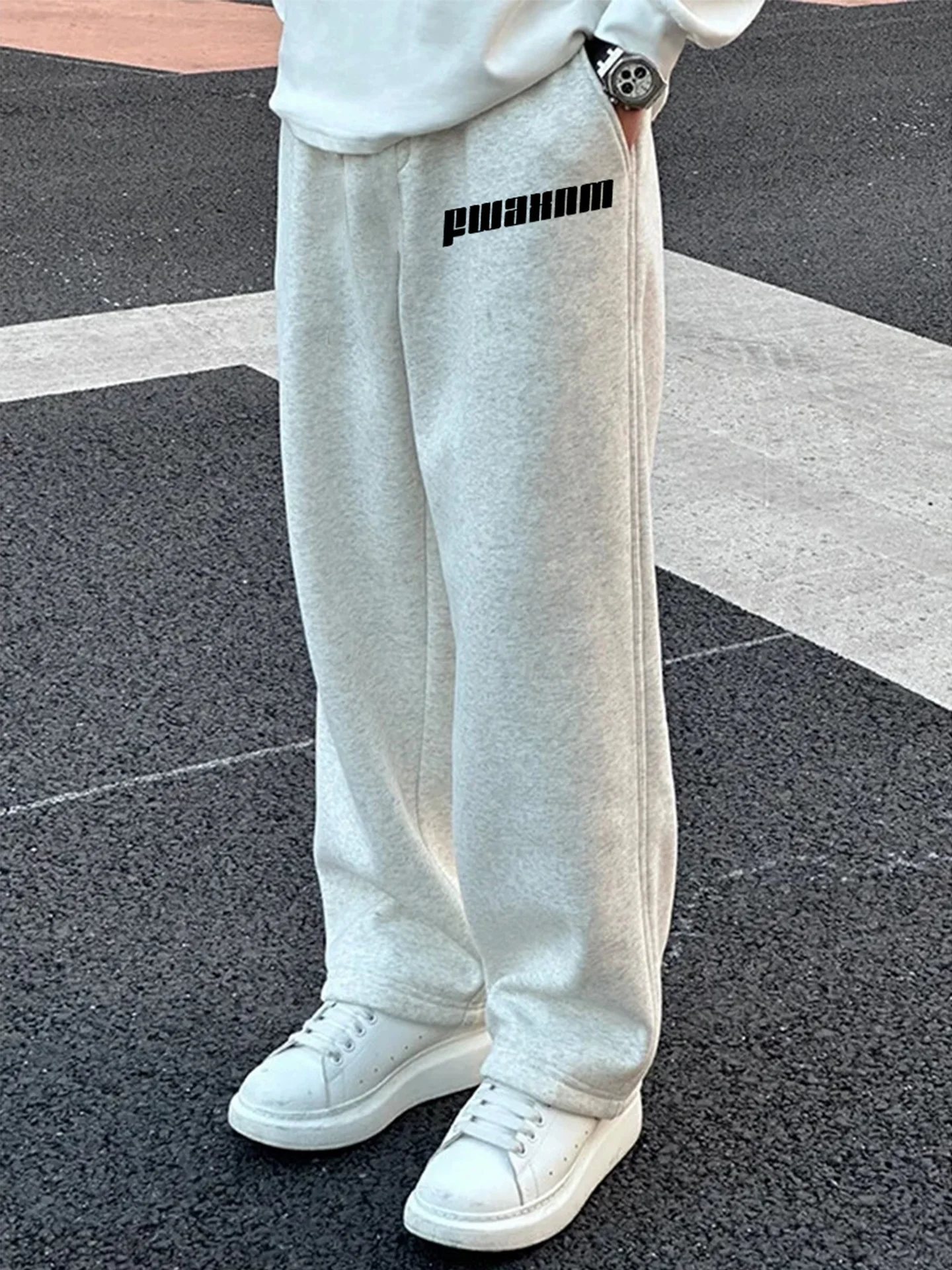 

Повседневные свободные мужские спортивные штаны с прямыми штанинами, тяжелые, с надписью в стиле ретро, Гонконг, весна-осень, удобные длинные...