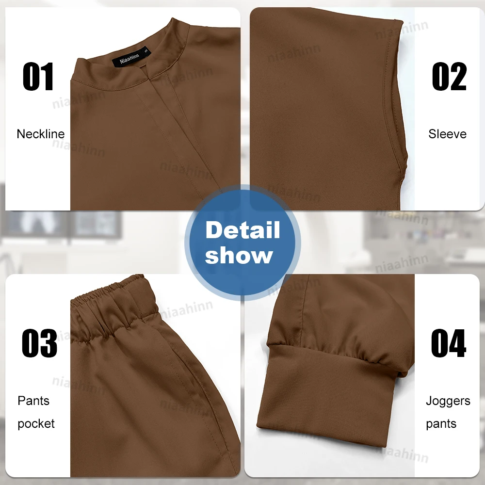 Niaahinn 간호사 유니폼 세트, 의사 간호사 치과 병원 유니폼 세트, 탑 조거 바지 스크럽 슈트, 16 가지 색상 스크럽