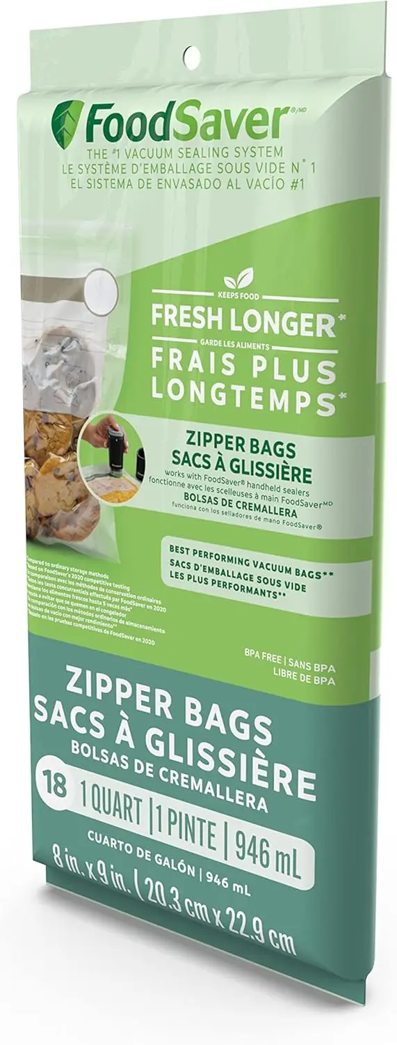 

BPA-Free Vacuum Zipper Bags, 1-Quart Size, Multi-Layer Design for Extended Food Freshness