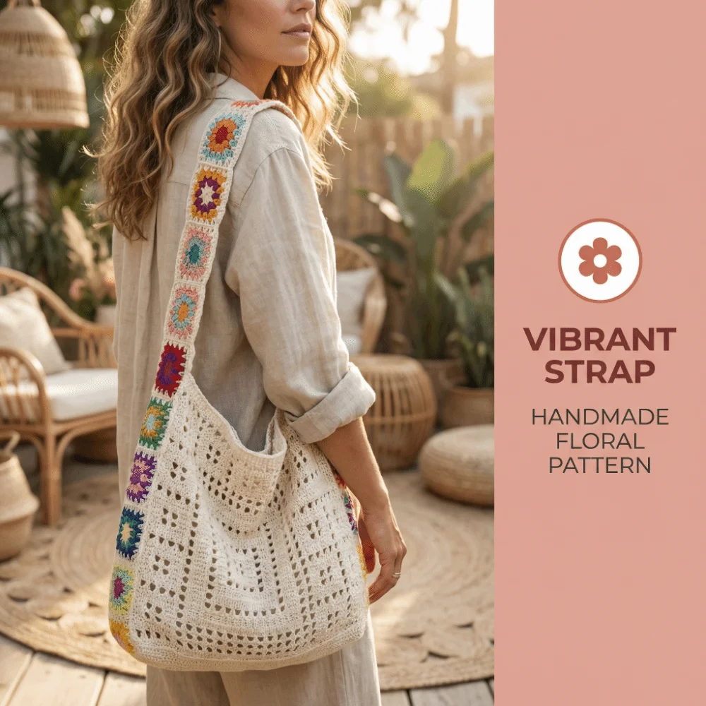 

Однотонная вязаная сумка через плечо в богемном стиле, плетеная крючком сумка-тоут, вместительная сумка для хранения мелочей, сумка для покупок