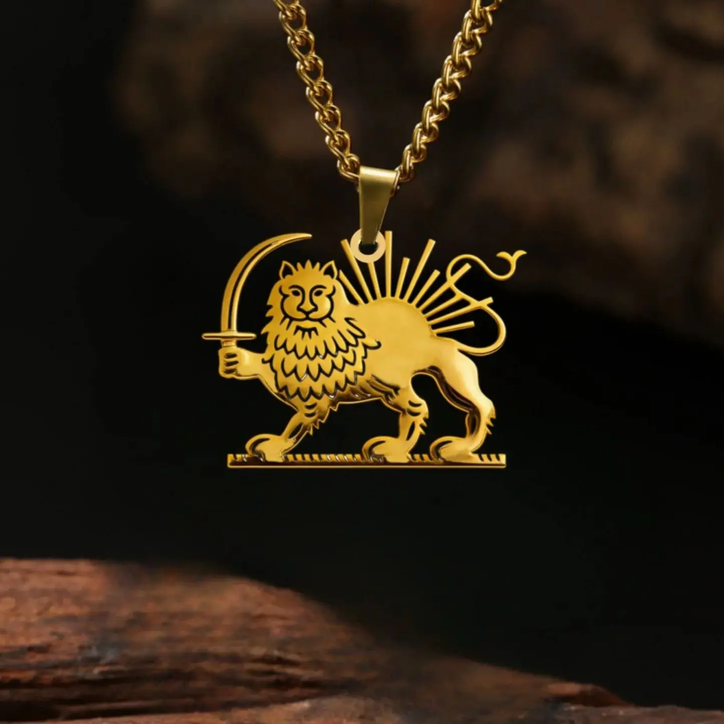 

Persian Empire Lion & Sun Necklace Vintage Persia Royal Iran Lion Necklace Stainless Steel Historical Persian Symbol Necklace