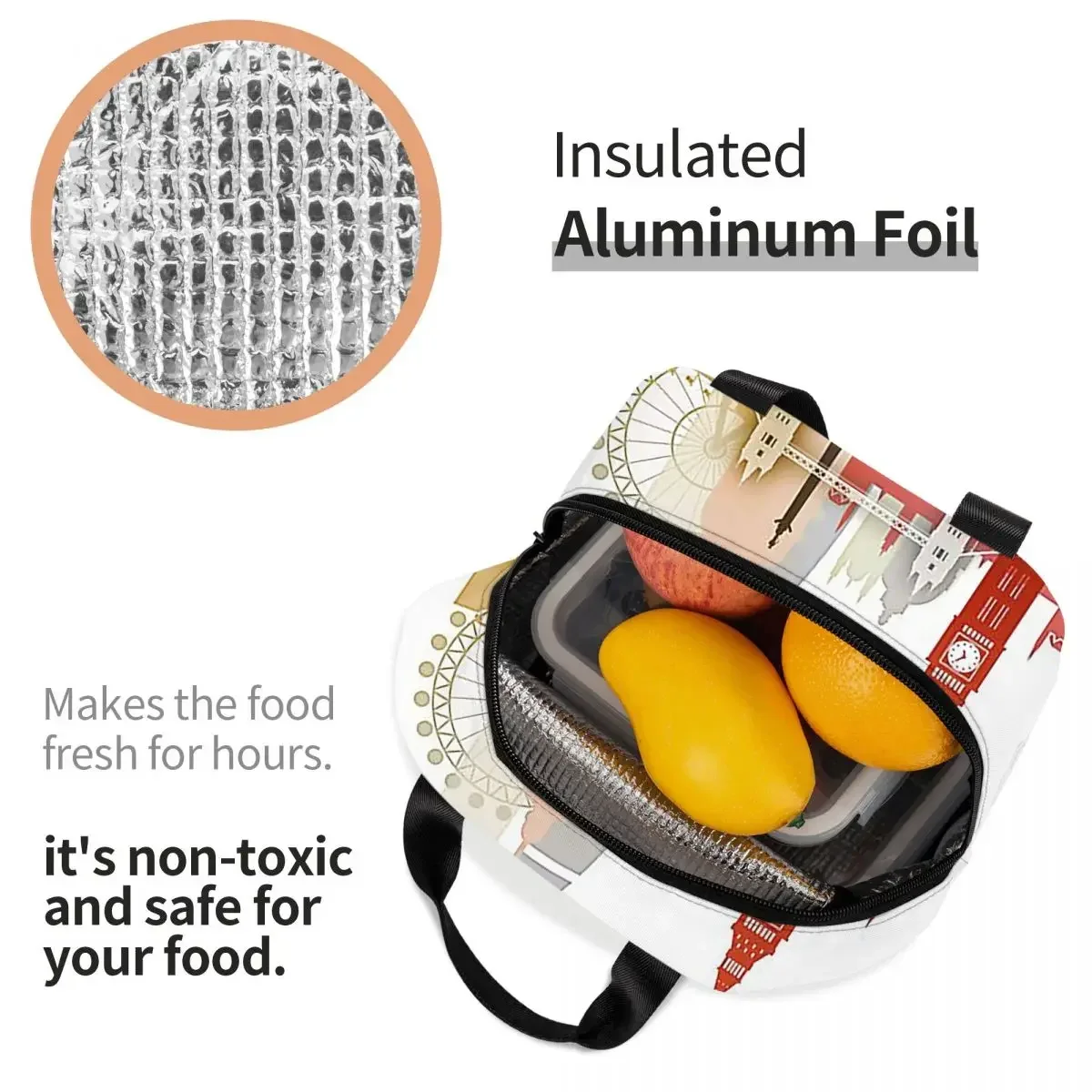 London Insulated Lunch Bag for Kids School Cooler Thermal Food Box Tote Portable Lunch Boxes Container view 5