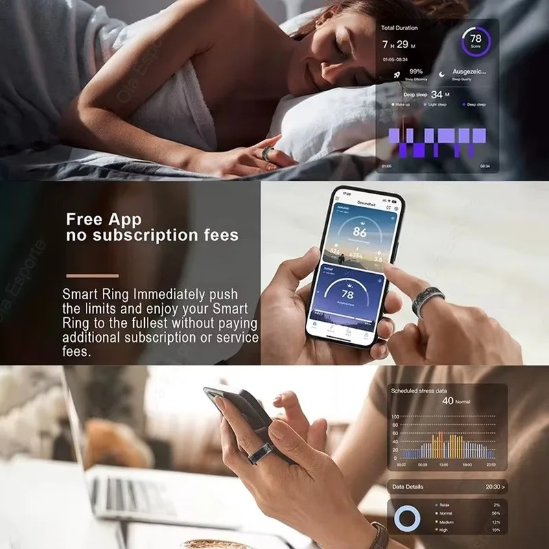 Nowy czarny inteligentny pierścień Smart Ring Rozmiar 1 Monitorowanie snu Nosić w stylu vintage Tekstura Fitness Tracker Żywotność baterii do 8 dni