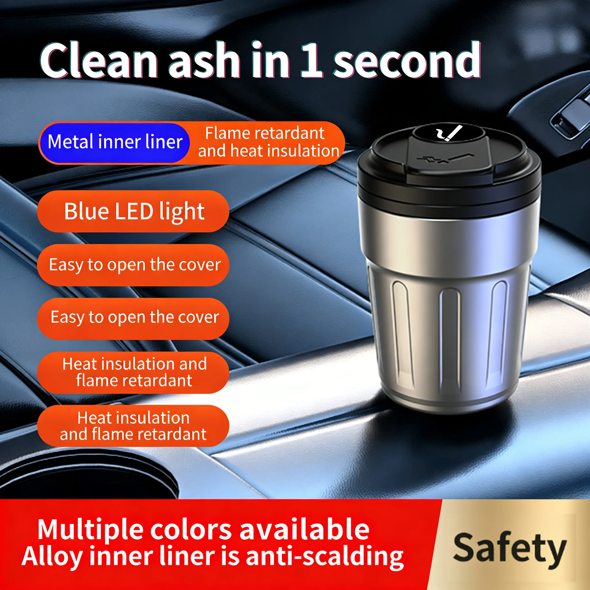 New Car Ashtray Creative Coffee Cup Style Car Ashtray with Lid Blue Color LED Light Metal Lining & ABS Shell Garbage Storage Cup