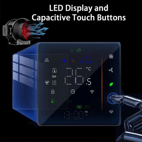 Imagen 2 del producto Controlador inteligente de temperatura Tuya ZigBee con pantalla digital para termostato HVAC de 3 velocidades de calefacción y refrigeración para control de aire acondicionado compatible con Alexa, Google Home