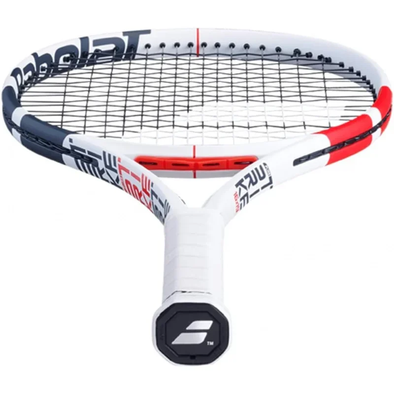 Raqueta de tenis Aqbabolat Pure Strike 16/19 (3.a generación) enhebrada con intestino SYN blanco de 16 g de tensión de rango medio