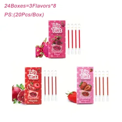 24Boxes Tattoo Lipstick Cotton Swab Glaze Waterproof Non-Stick Lip Tint Liquid Lipstick Long Lasting Portable Lip Gloss