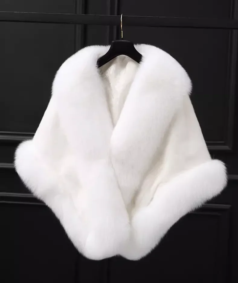 

Luxury Faux Fur Scarf Cape Winter Warm Bolero Bridal Poncho Elegant Soft Mink Female Wedding Cloak Jacket E162