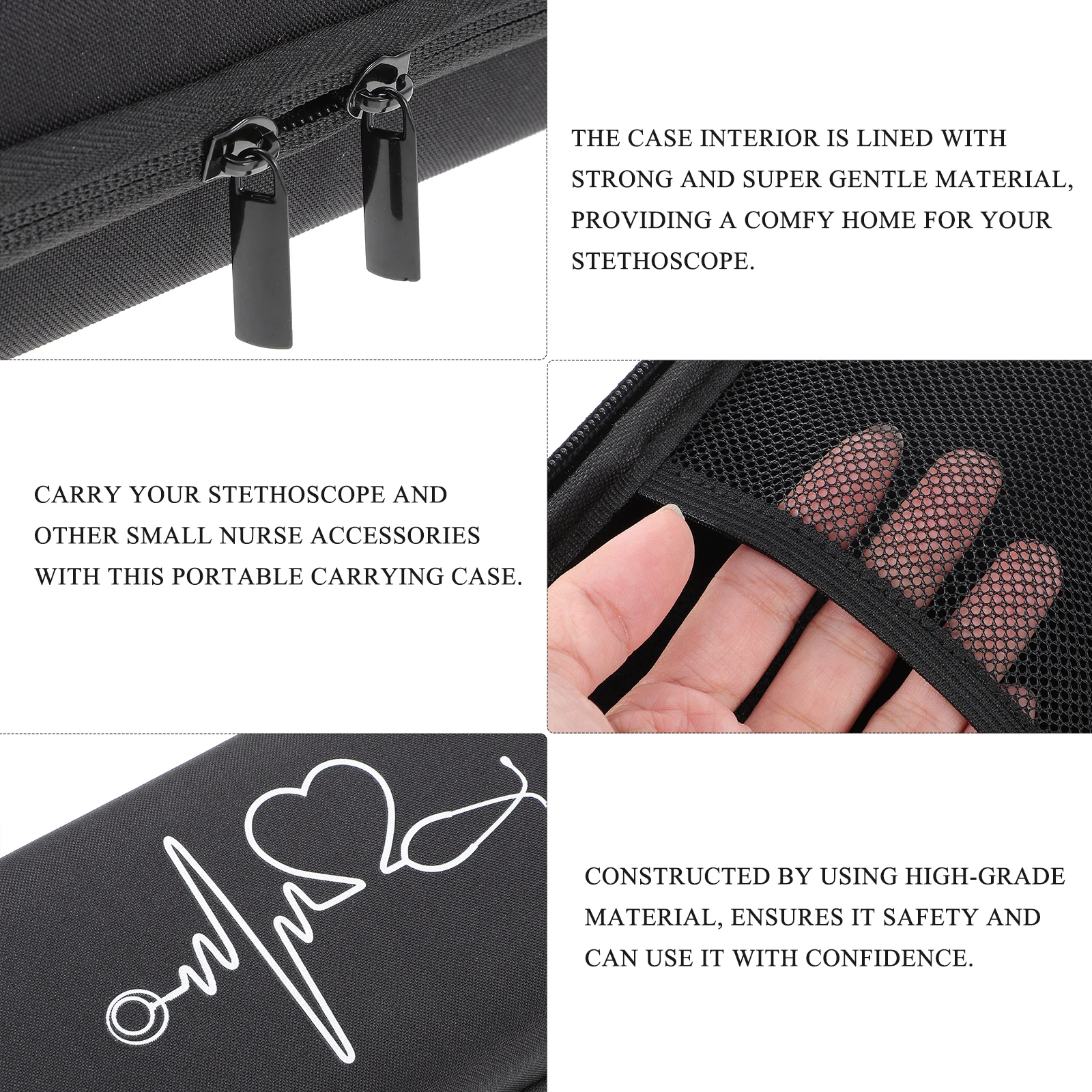 

Nurse Accessories for Work Protective Case Storage Bag Plain Stethoscope Black Cases Student