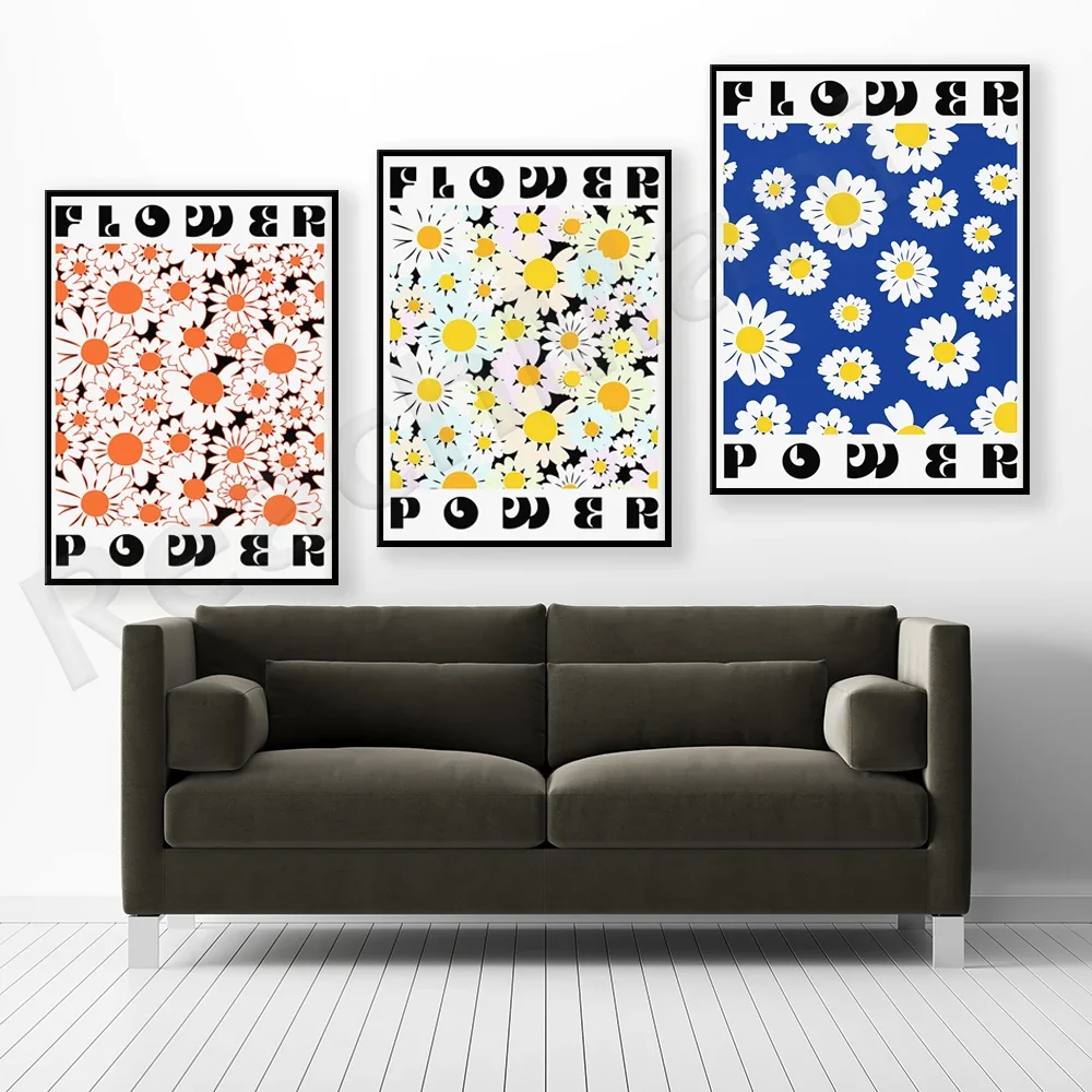

Pastel Floral Power Daisy Prints, Hipster Flowers, 1970s 1960s, Bright Pastel Hippie Flowers, Daisy Flower Market Poster