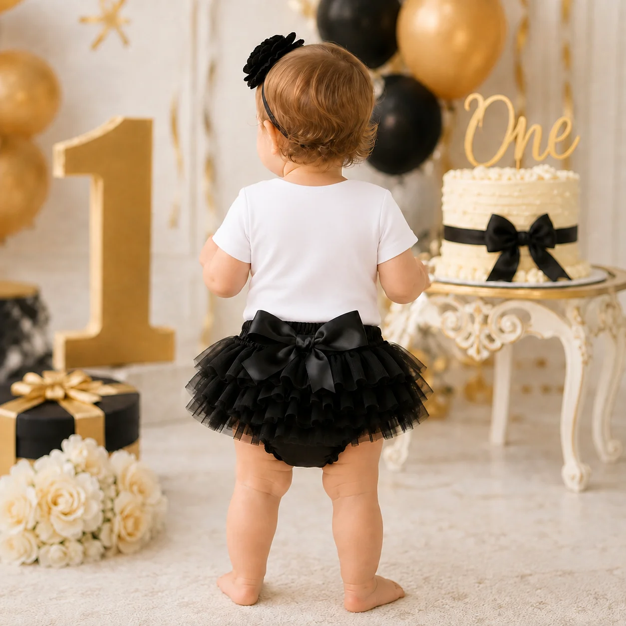 Baby Girls 1st Birthday Outfit Onederful Crown Romper Black Tulle Tutu Skirt Headband Set Toddler First Birthday Party Clothes