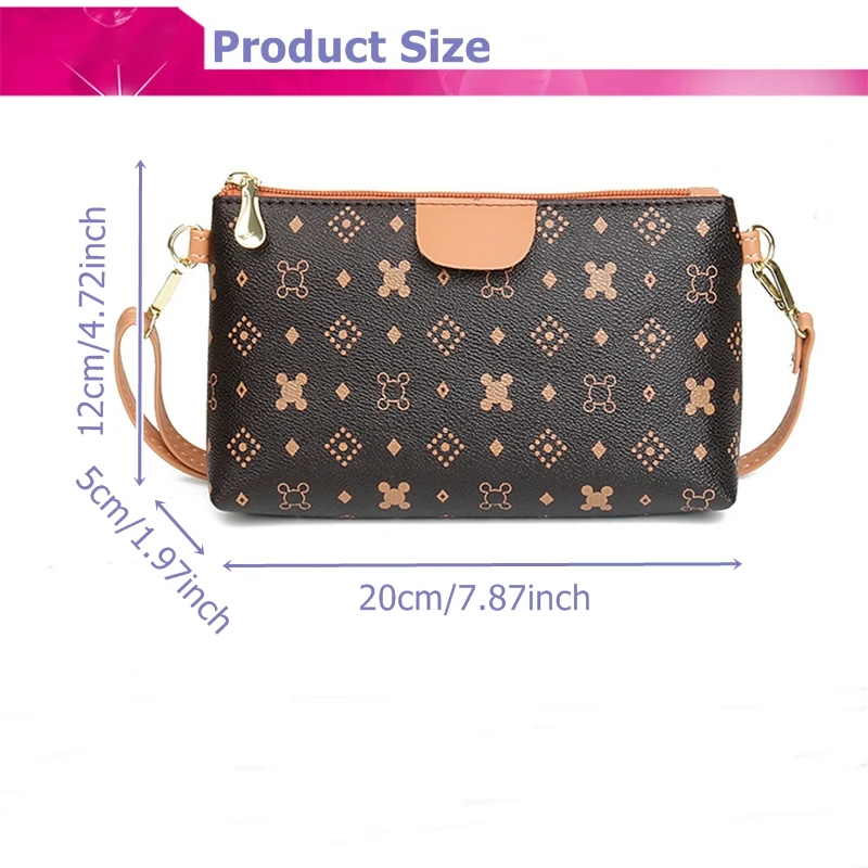 Bolso de diseñador de lujo para mujer, bandolera pequeña informal de PU con estampado clásico, cremallera suave, 2024