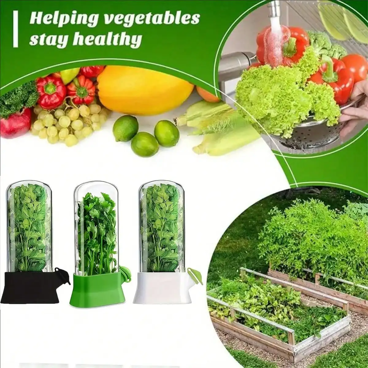 Fresh Herb Keeper Container, Reusable Cilantro Parsley Storage Holder, Vegetable Preserver for Fridge, Keep Greens Fresh