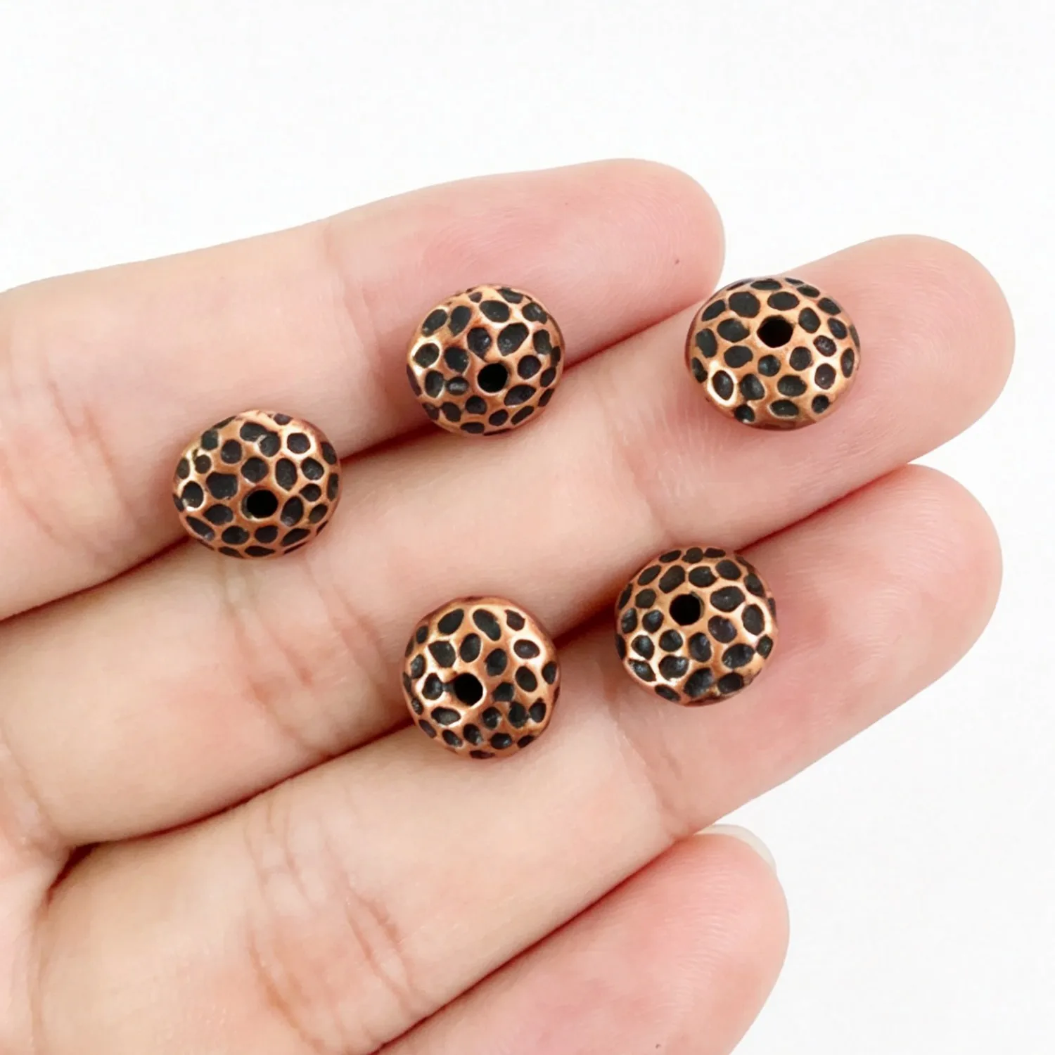 10Pcs 10mm Zinc Alloy Antique Red Copper Meteorite Crater Round Spacer Beads DIY Jewelry Accessories H5254