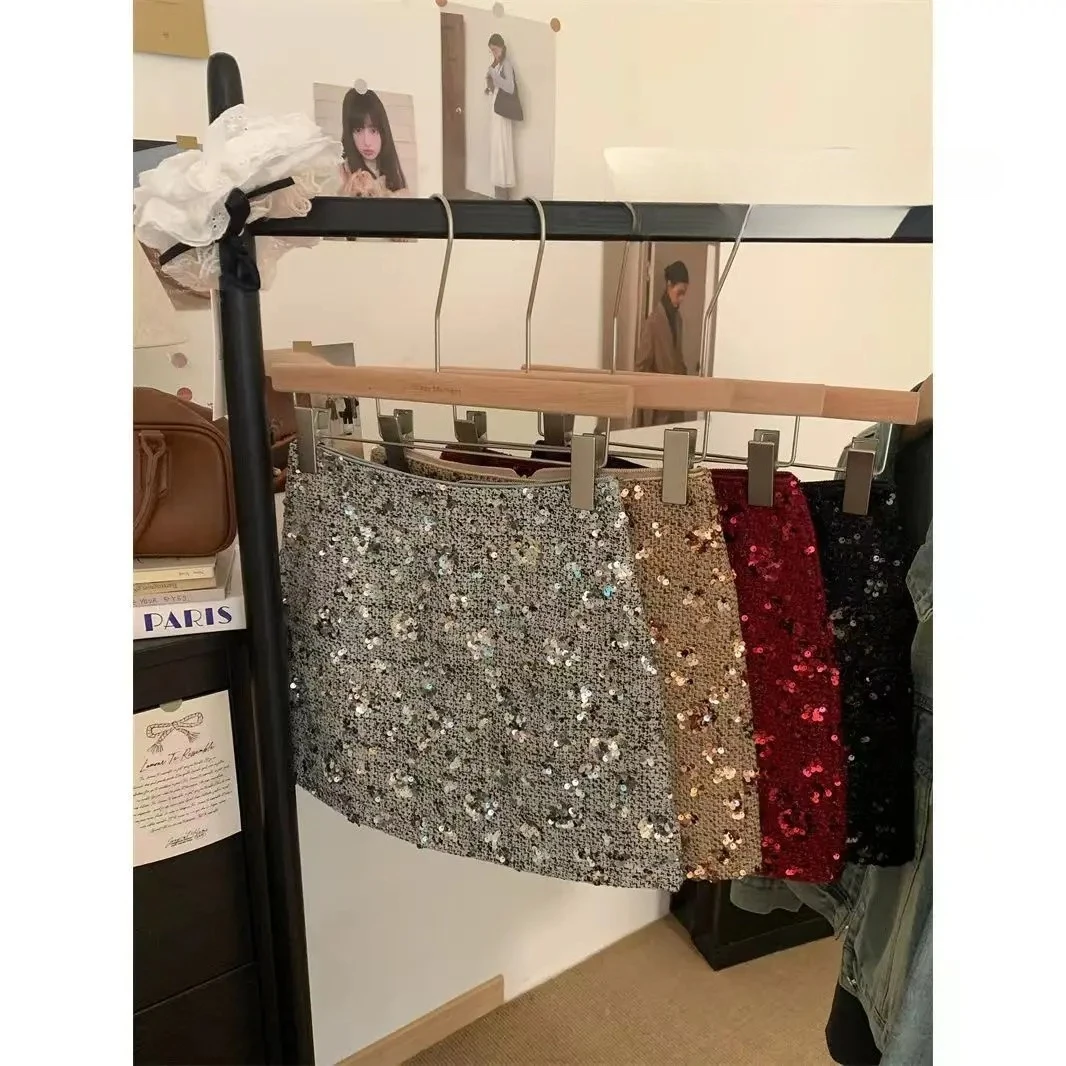 

Женская полуюбка, весна 2023, новый дизайн, тяжелая рабочая юбка трапециевидной формы с высокой талией и пайетками, ZT645