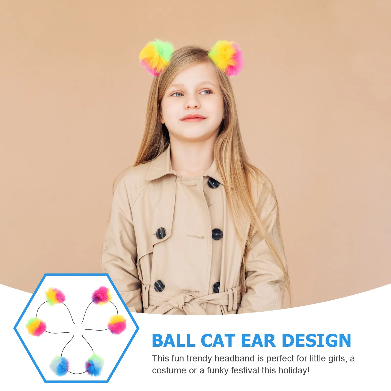 3Pcs Colorful Pompom Ball Cat Ear Headband Women Festival Party Dress Up Costume Cosplay Masquerade Birthday Christmas