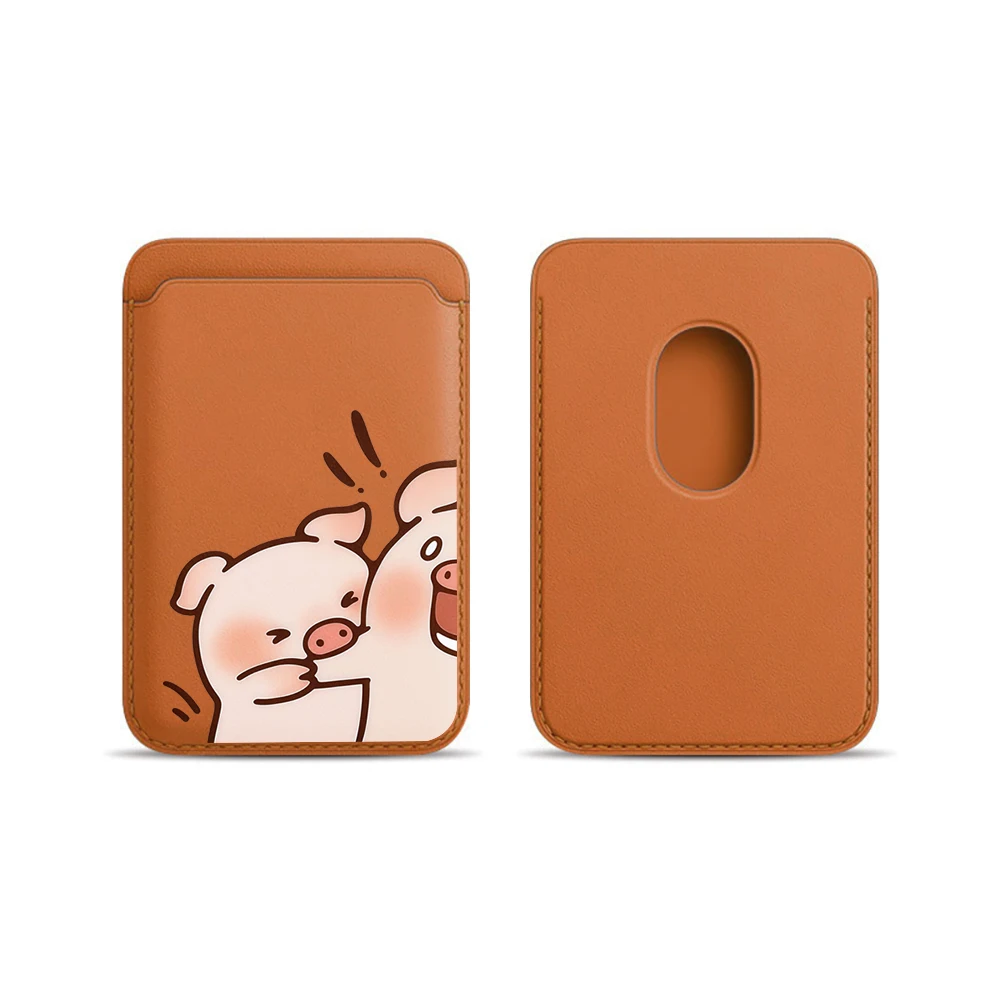 Leder-Kartenhalter mit Cartoon-Schweinchen-Motiv für Paare, Handy-Kartenhalter für Magnetische Hüllen, Geeignet für alle iPhone Magsafe Karten-Handy-Rückseiten-Taschen – Detail 11