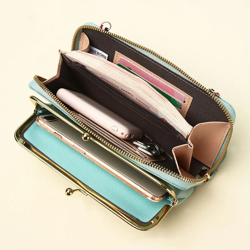 New Women\'s Phone Crossbody Bag Large Capacity Lychee Pattern Wallet Zipper Small Shoulder Bag Coin Card Holders Purse for Girl