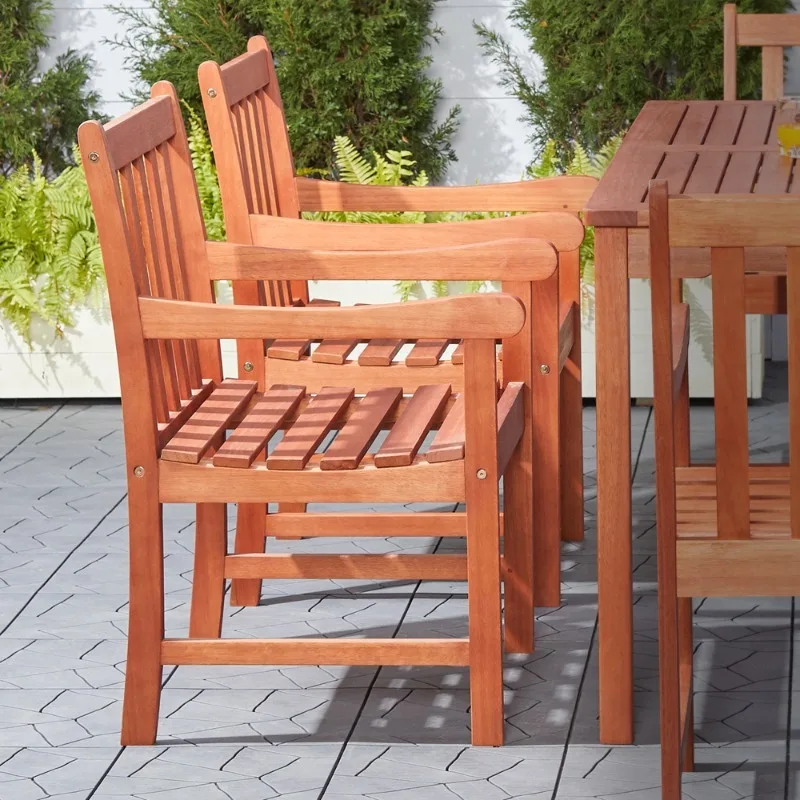 كرسي بذراعين من الخشب البني المحمر الاستوائي من عينا كرسي حديقة خارجي متين للفناء الخلفي هدية أثاث فناء أنيق