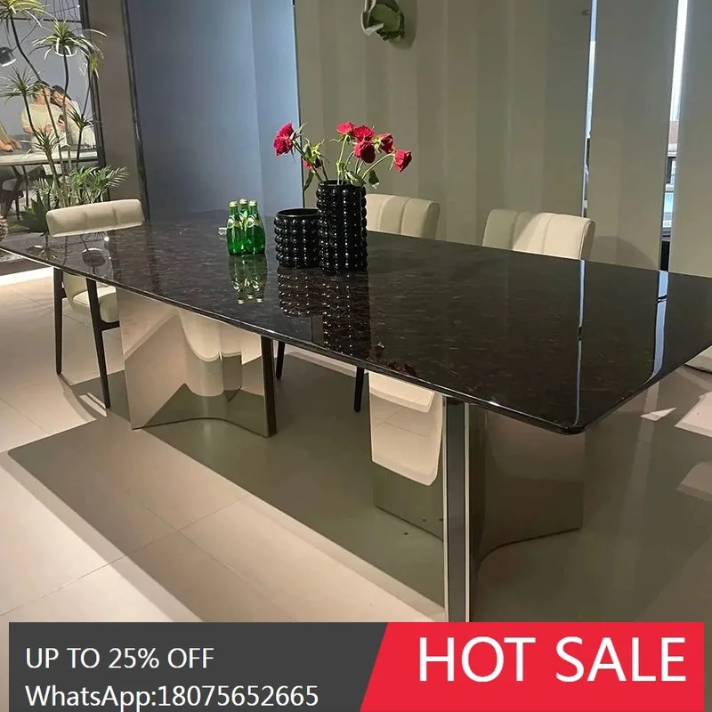 

SGF Dining Table Stainless Steel Natural Marble Dining Table High-End Feel