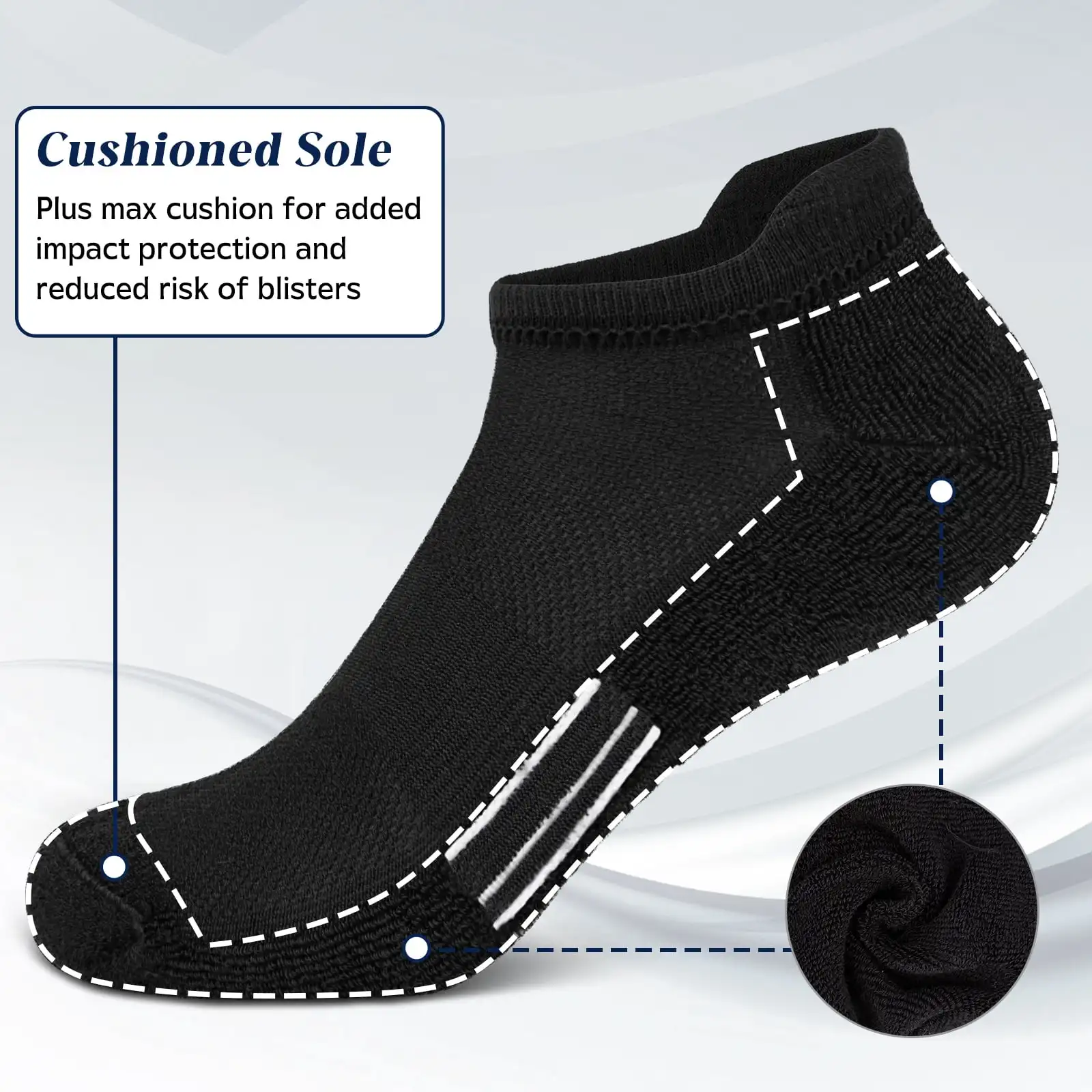 Mens Black Low‑Cut Ankle Athletic Running Socks 6 Pairs Cushioned Comfort Socks Size 6‑12 Breathable Sports Accessory