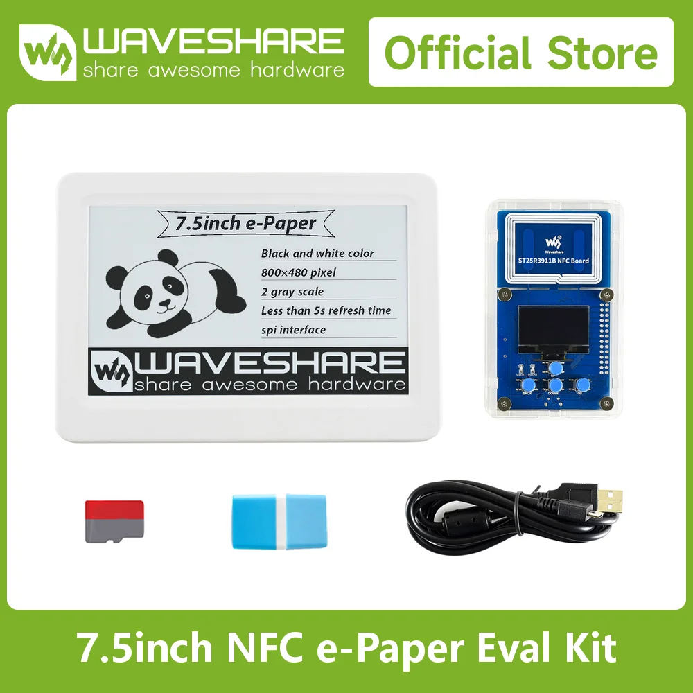 Waveshare 7.5inch Passive NFC-Powered e-Paper Evaluation Kit, Comes with NFC-Powered e-Paper, NFC Reader, Micro SD Card