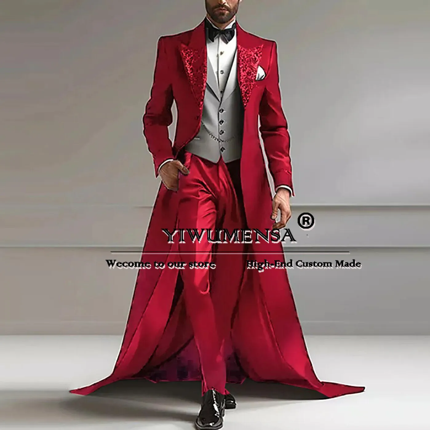 Exclusive Banquet Suits Men Sparkly Sequins Notched Lapel Prom Blazer Long Tail Tailored Made Groom Wear Wedding  Tuxedo 3 Piece