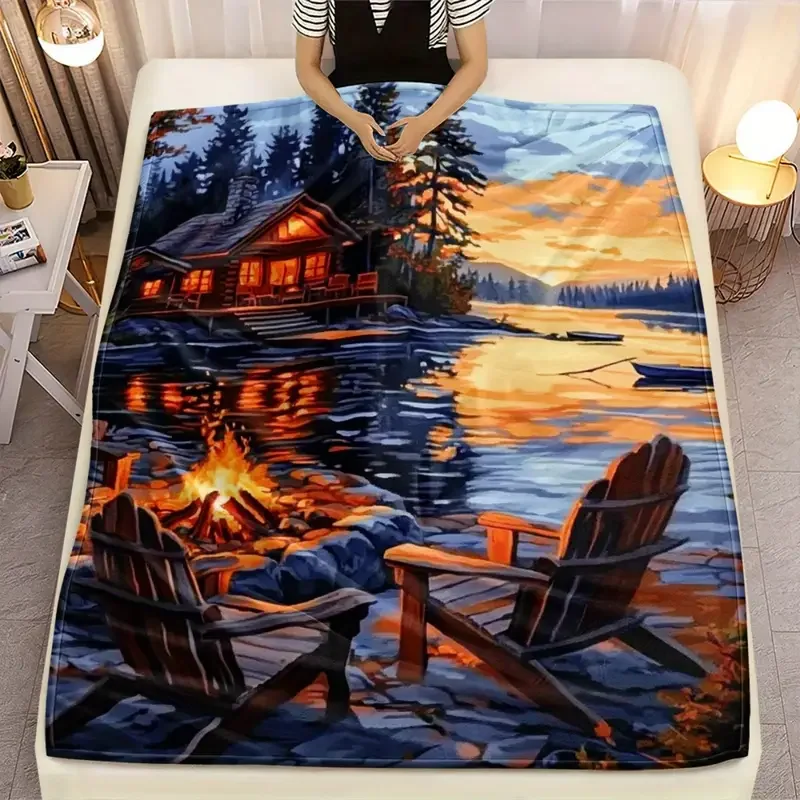 

Фланелевое одеяло Lakeside Sunset — легкое, мягкое и теплое, подходит для дивана, путешествий, кровати, Рождества и Хэллоуина.