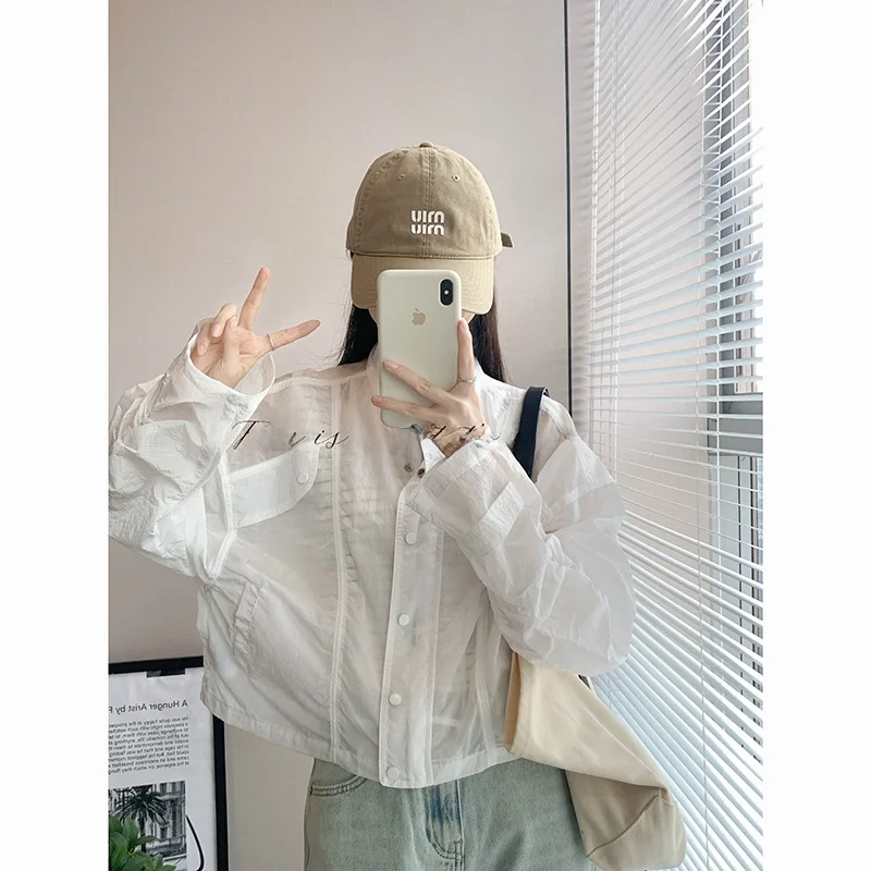 

Легкая дышащая летняя верхняя одежда Amy White для женщин: повседневный свободный топ с защитой от УФ-излучения, универсальный дизайн