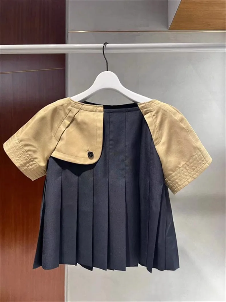 

Летняя женская футболка нового дизайна с цветными блоками, круглым вырезом, коротким рукавом, плиссированным подолом, в уличном стиле, свободного кроя, из хлопка, повседневный топ