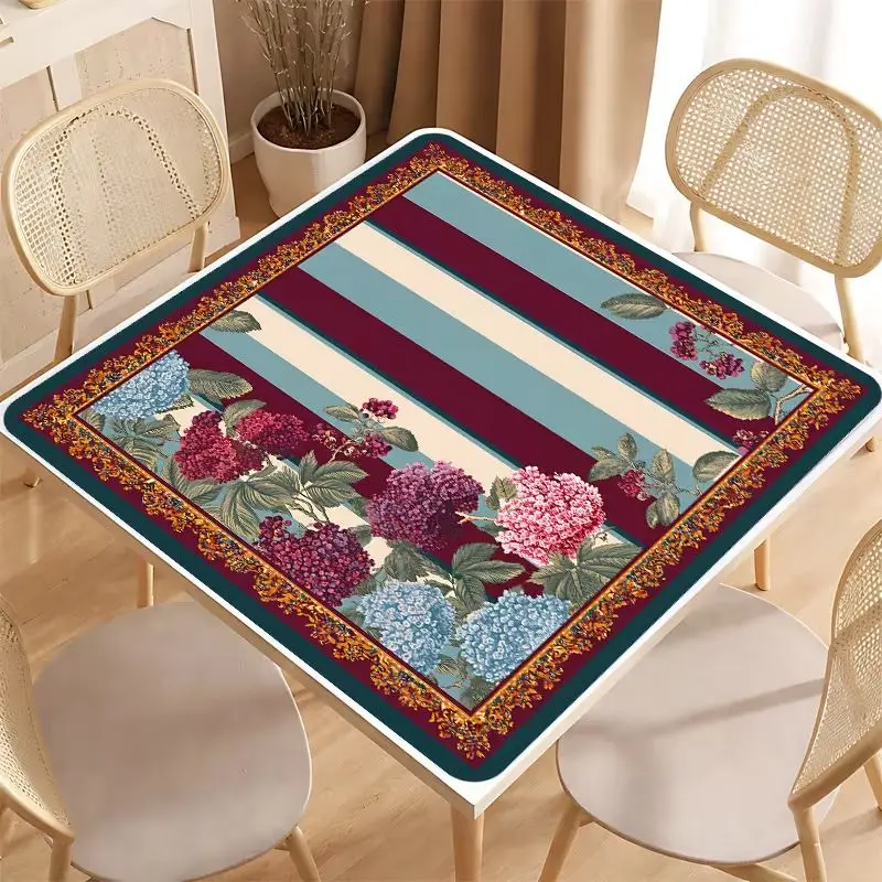 Square Mahjong Table Mat Retro Strip Printed Anti slip Noise Reduction Game Mat Table Game Desktop Decoration