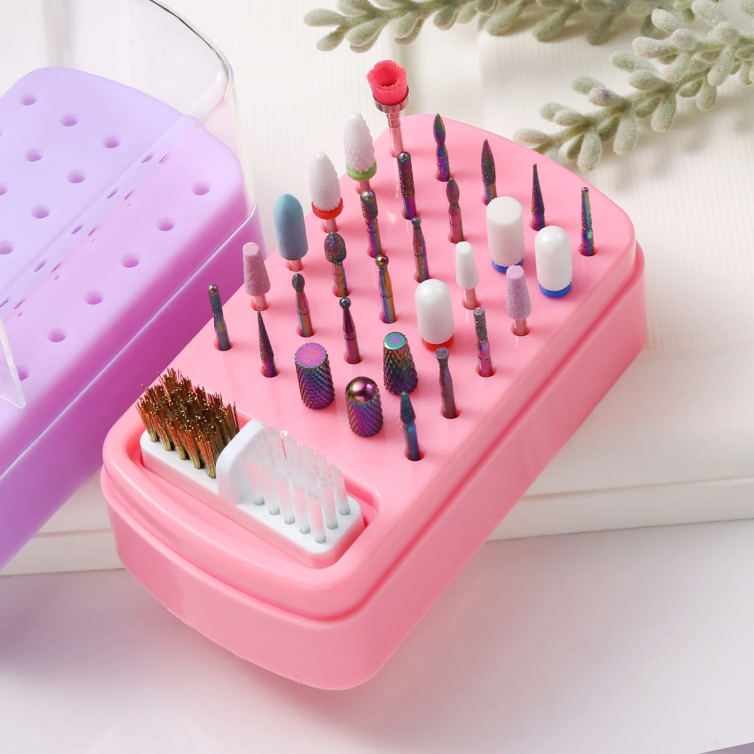30 Slots Nail Drill Bits Organizer Box Acrylic Dustproof Portable Empty Storage for Salon Nail Art Supplies view 3