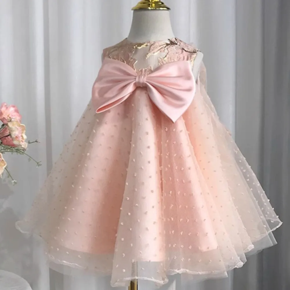 Baby's High Waist Dress Fashion Birthday Wedding Dress bow Princess Dress Fluffy Spring