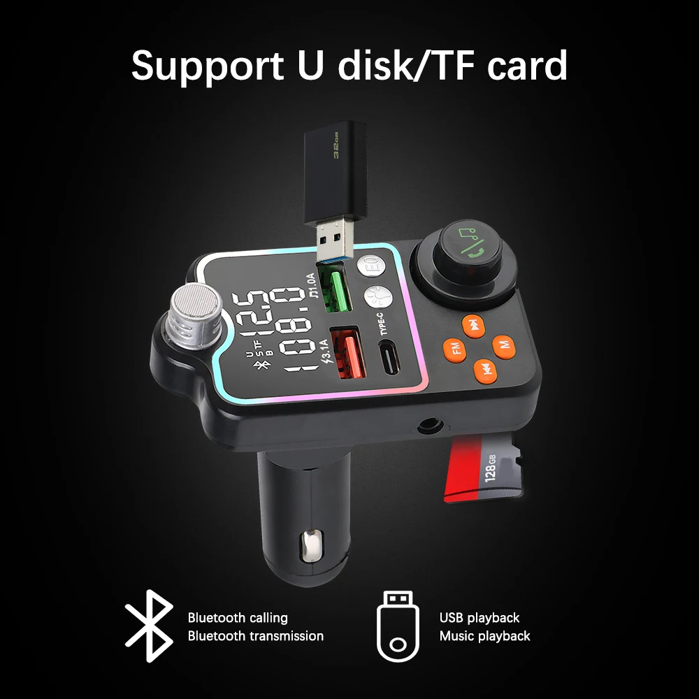 FM المغير اللاسلكي 5.0 مشغل MP3 يدوي سيارة عدة سيارة استقبال الموسيقى نوع C المزدوج USB شاحن سيارة FM الارسال
