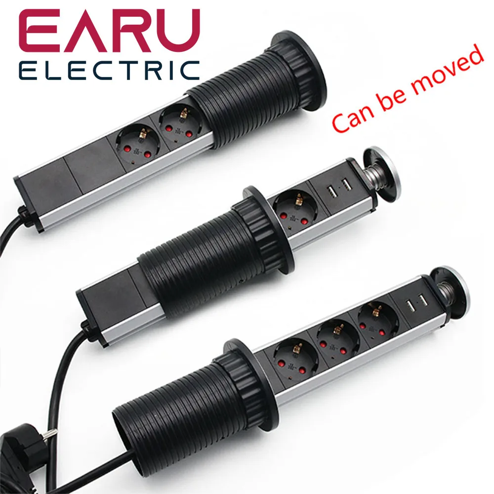 

Выдвижная выдвижная розетка 220 В, 16 А, 3 вилки, 2 USB для кухонной столешницы, Великобритания, ЕС, США