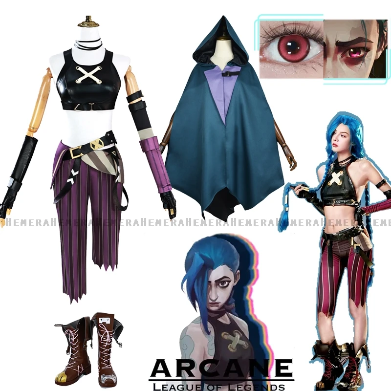 LOL Arcane S2 Jinx Powder Pow-Pow Cosplay Decors Shorts Costumes Wig Prop Cloak Jinx Shoes Eye Props Anime Halloween Party