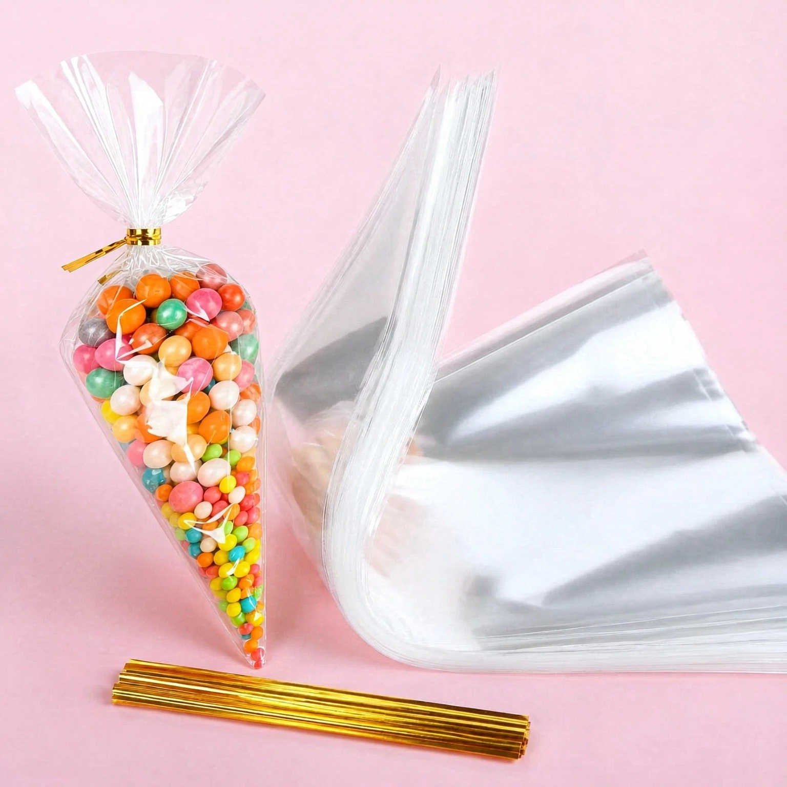 Bulk 50/100/200Pcs Transparent Triangular Plastic Bags – PVC Treat Sachets for DIY Crafts, Bead Storage & Wedding Decor TMZ﻿