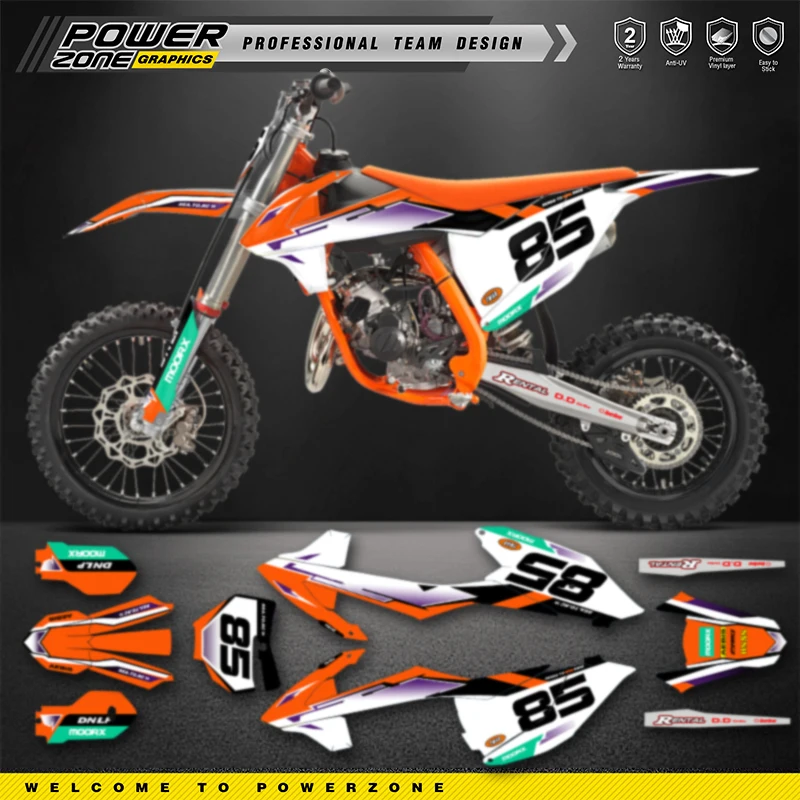 

PowerZone пользовательские графические фоны для команды, наклейки для 3M, комплект наклеек для KTM SX85 85 2018 2019 2020 85cc, номер имени, стоимость 17