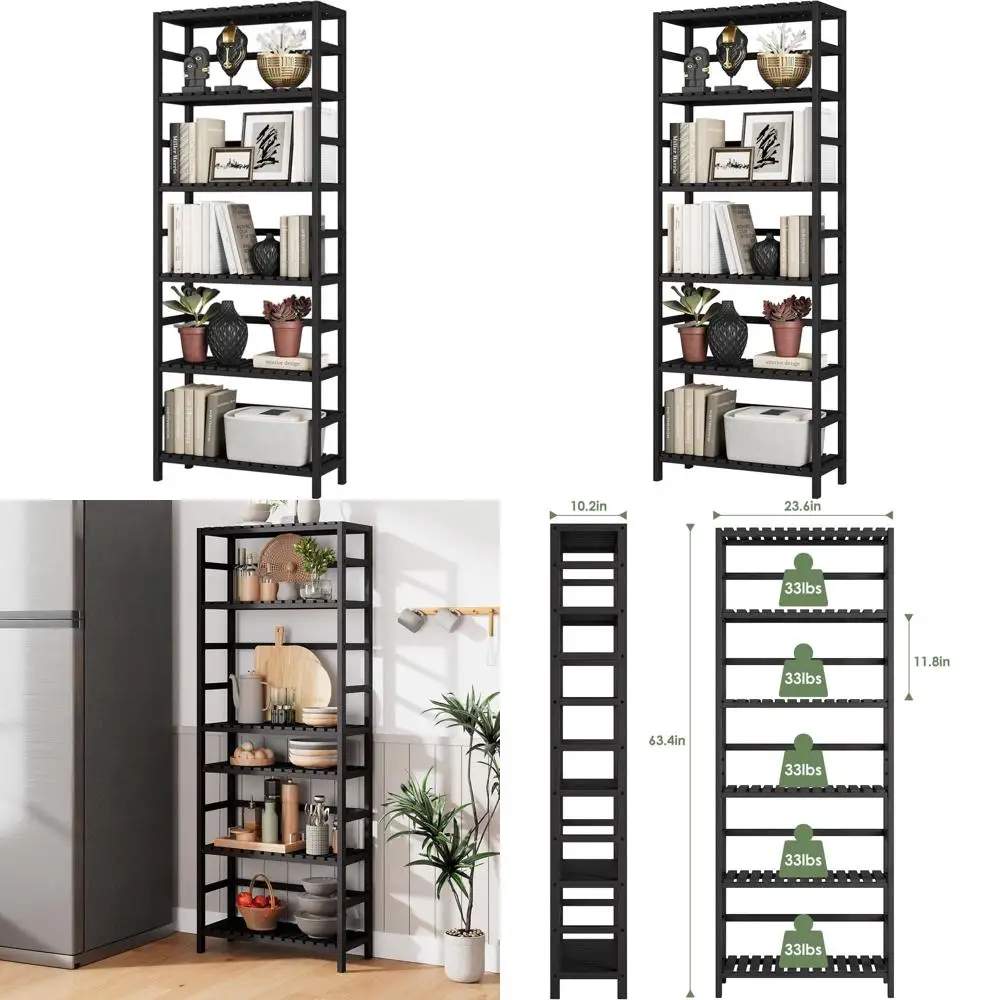 

6-Tier Adjustable Bookshelf, Tall Storage Unit for Home, Office, Bathroom, Kitchen, Black